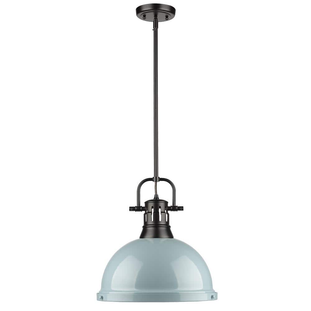 Matte Black and Seafoam Glass Bowl Pendant Light