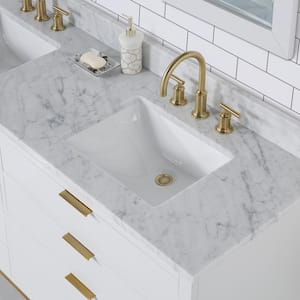 Bristol 72 in. W x 21.5 in. D Vanity in Pure White with Marble Top in White with White Basin and Grooseneck Faucet