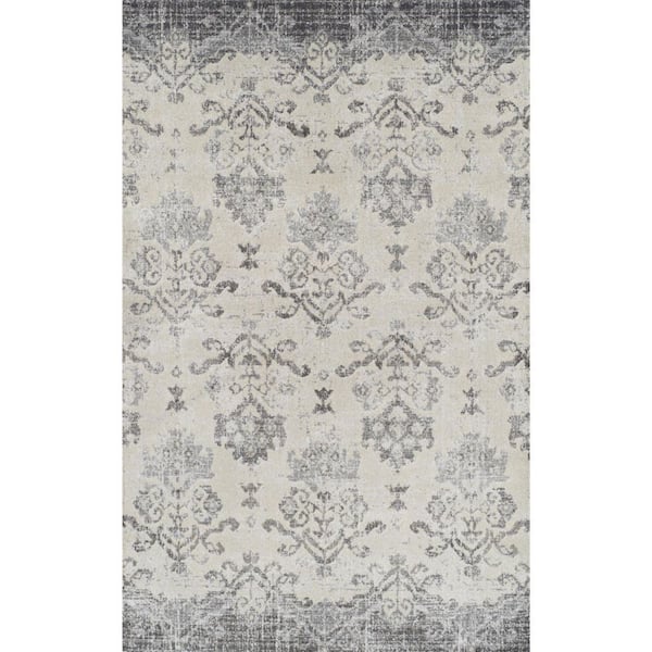 8 X 11 Gray, Ivory Oriental Runner Rug