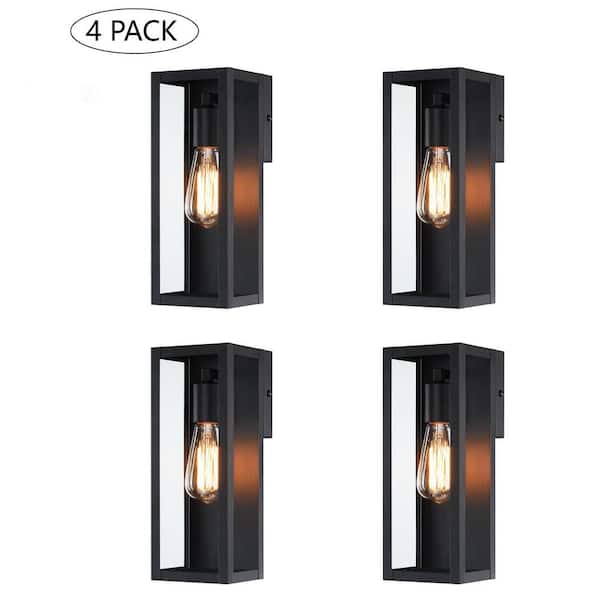 Hukoro Cali 1-Light 13.15 in. Outdoor Wall Light with Matte Black Finish and Clear Glass Shade (4-Pack)