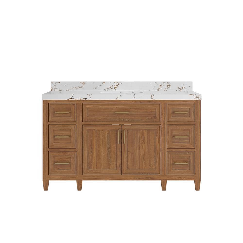 Santa Monica 60 in. W x 22 in. D x 36 in. H Single Sink Bath Vanity in Dark Natural with 2 in. Viola Brown Top price history on PriceWatchPro