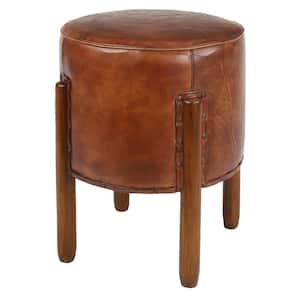 17 in. Brown Leather Traditional Stool
