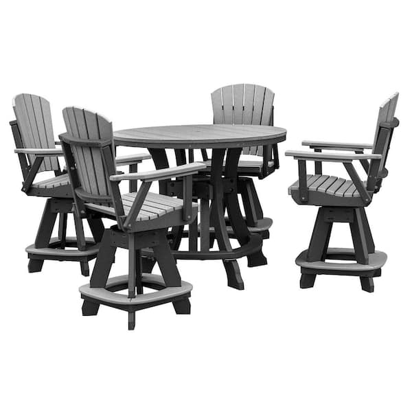 Adirondack Series Black 5 Piece Poly Resin Round Counter Height Outdoor Dining Set