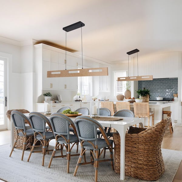 41.3 in. Modern 1-Light Dimmable Integrated LED Black Wood Linear Rectangular Pendant Light Chandelier for Dining Room