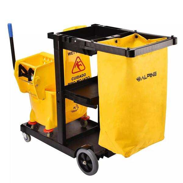 Alpine Industries Janitorial Cleaning Cart 36qt Mop Bucket Wet Floor Sign Kit 
