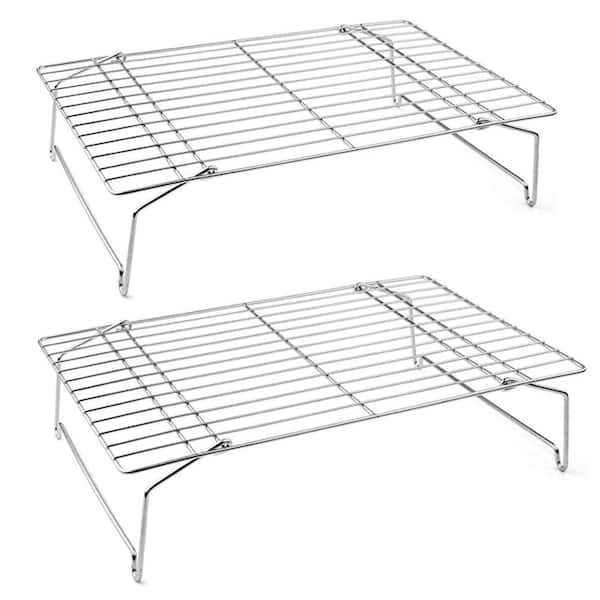 Stainless Steel Silver Cooling Rack 2pcs, 2-Tier Stackable for Baking Cooking Cooling Roasting, Collapsible Heavy Duty