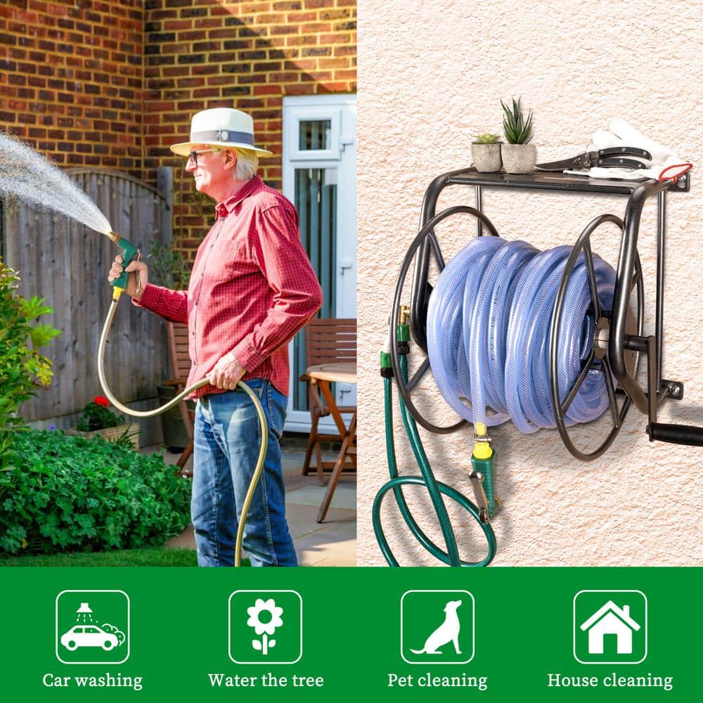 Hammertone Grey Steel Wall Mounted Hose Reel with 200ft Capacity