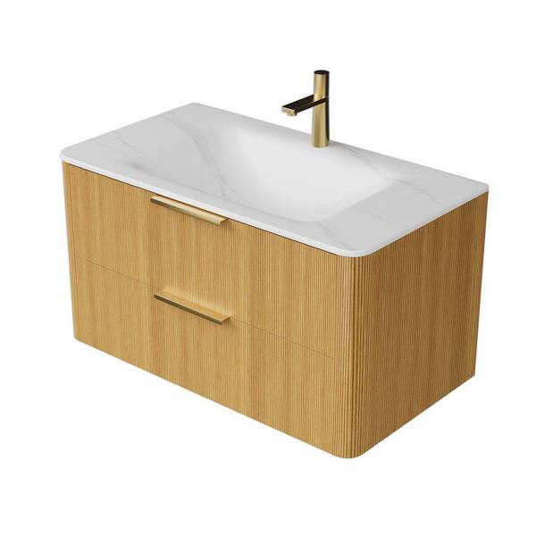TCYO 36 in. Undermount Sintered Stone Bathroom Sink in Carrara