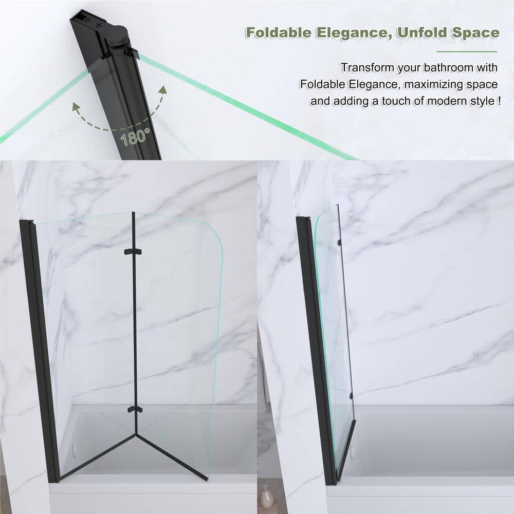 Matte Black Frameless Pivot Tub Door with Clear Glass