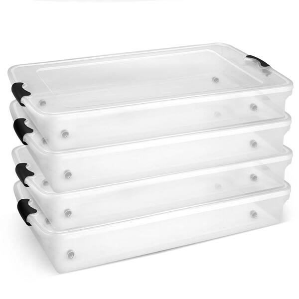 HOMZ 60-Qt. Latching Lid and Easy Grip Underbed Storage Container, Clear (4 Pack)