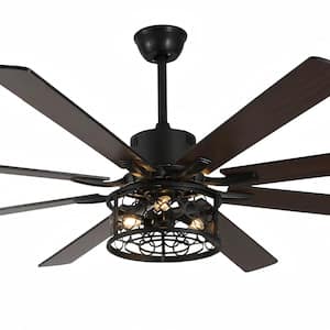 Anmore 72 in. Indoor Farmhouse Industrial Caged Matte Black Ceiling Fan with Lights and Remote, Three Downrods Included