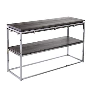 Joaquim 48 in. Chrome/Black Oak Rectangle Wood Console Table with Storage