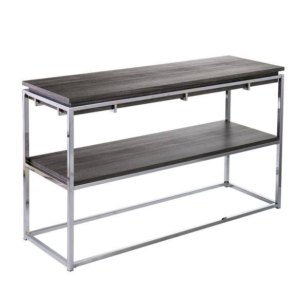 Southern Enterprises Joaquim 48 in. Chrome/Black Oak Rectangle Wood Console Table with Storage