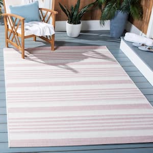 Courtyard Ivory/Soft Pink 9 ft. x 12 ft. Geometric Striped Indoor/Outdoor Patio  Area Rug