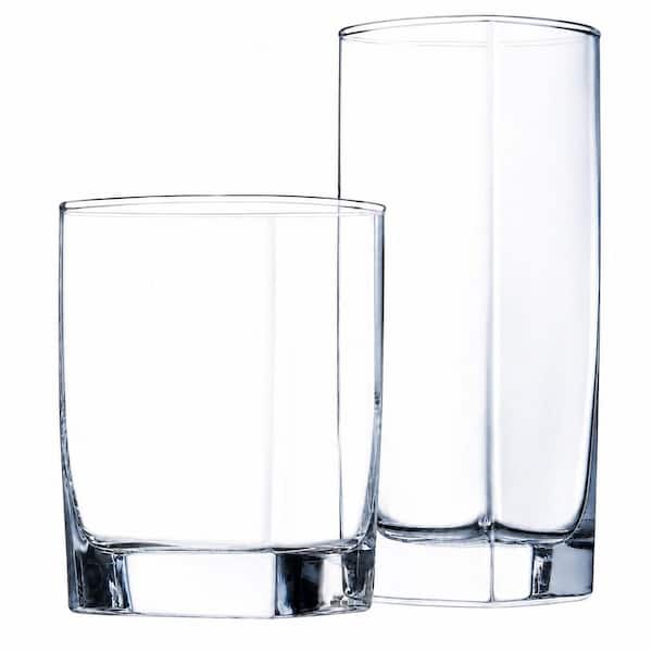 Clear Everyday Drinking Glasses Set of 16, Glassware with 8 Tall Highball and 8 Short Old Fashioned Tumblers