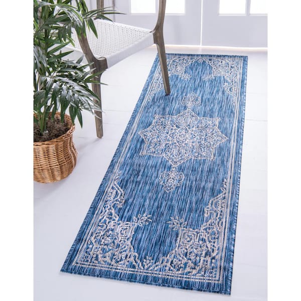 Blue Antique 2 ft. x 6 ft. Outdoor Runner Rug