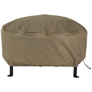 58 in. Khaki Durable Long-Lasting PVC Round Fire Pit Cover