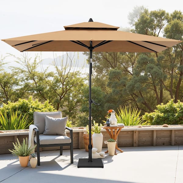 11-12 foot crank patio umbrellas 11 Foot Round White & Black Scalloped Crank Patio Umbrella  The Well  Appointed House