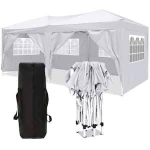 10 ft. x 20 ft. White Portable Wedding Party Gazebo Folding Canopy Pop Up Tent with 6 Removable Sidewalls, Carry Bag