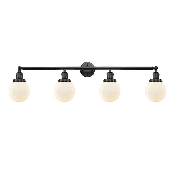 Beacon 42 in. 4-Light Matte Black Vanity Light with Glass Shade