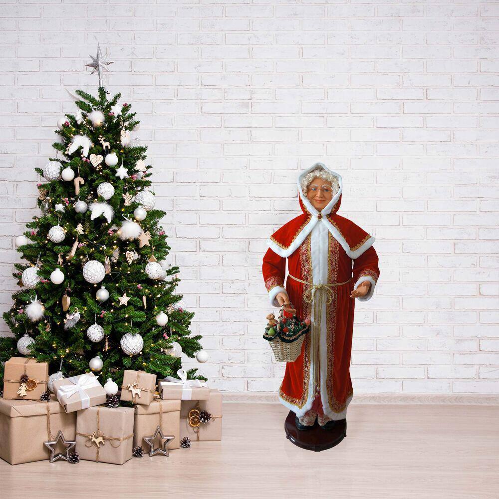 Life-Size Red Velvet Dancing Mrs. Claus with Basket