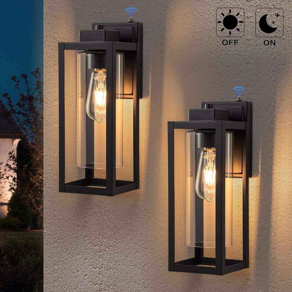 14 in. 1-Light Matte Black Dusk to Dawn Outdoor Hardwired Wall Lantern Sconces with No Bulbs Included (2-Pack) price history on PriceWatchPro