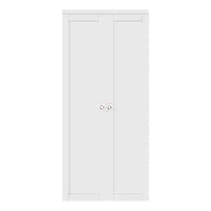 36 in. x 80 in. 1-Lite Solid Core Panel White Primed Composite (Pivot French) Bi-Fold Door with 2 Types of Hardware