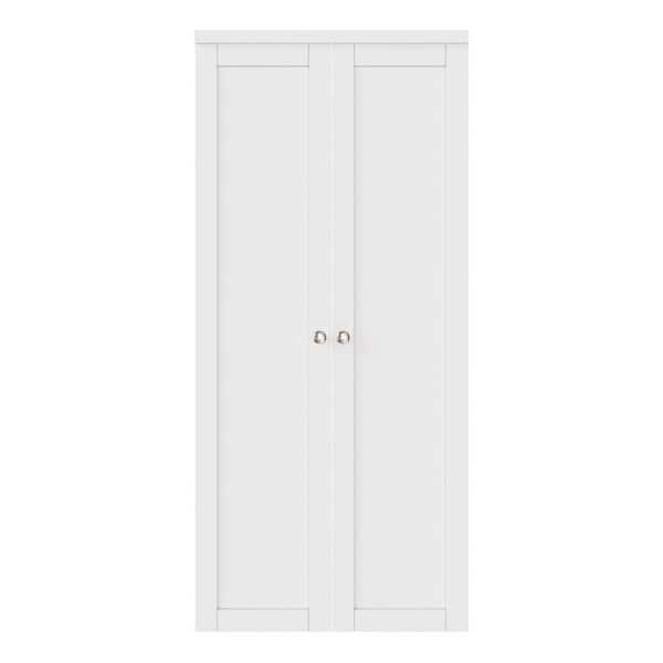 36 in. x 96 in. 1-Lite Solid Core Panel White Primed Composite (Pivot French) Bi-fold Door with 2 Types of Hardware