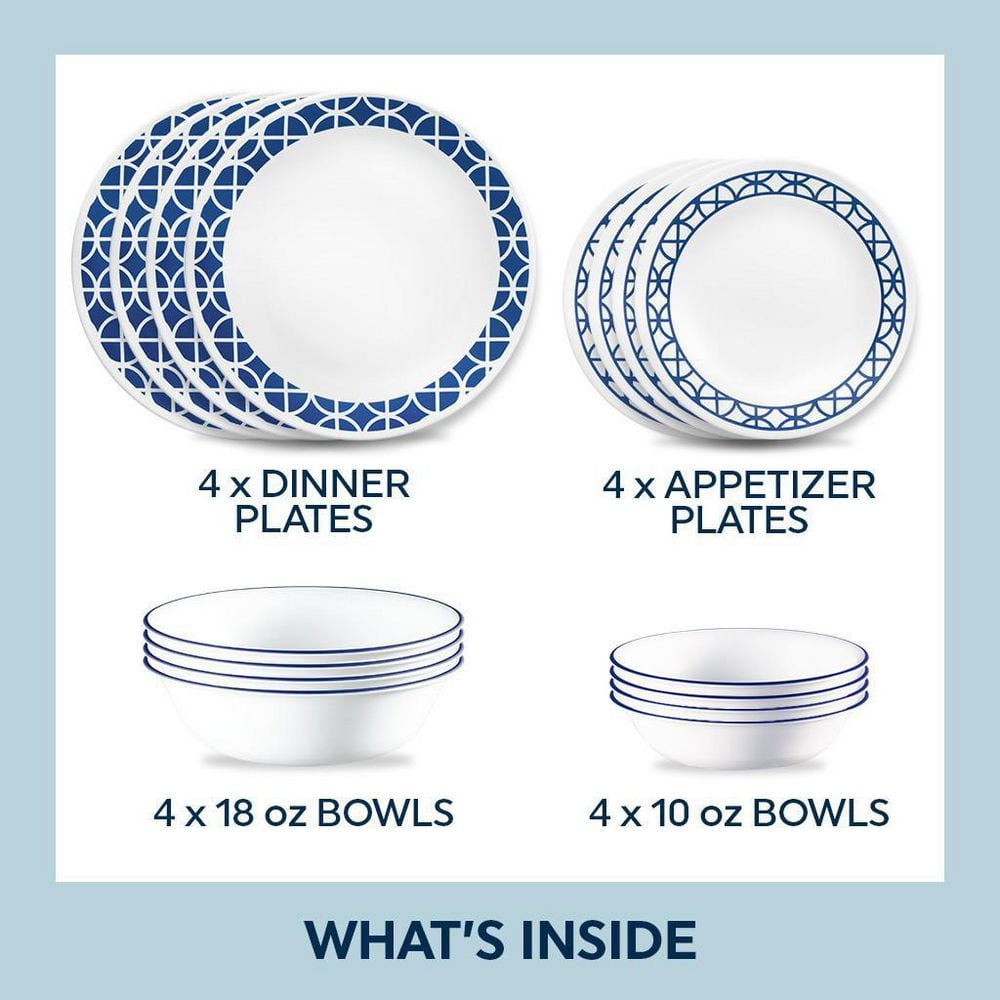 Cobalt Blue and White Glass Dinnerware Set, Service for 4
