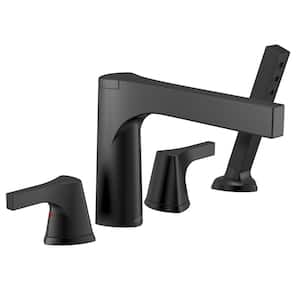 Zura 2-Handle Deck-Mount Roman Tub Faucet Trim Kit with Hand Shower in Matte Black (Valve Not Included)