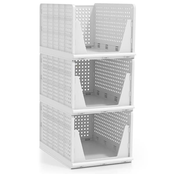 Large 3 Pack Shelf Organizer-Stackable Open Front Closet Shelves for Clothes, 16.75 in. W x 10 in. H Laundry Sorter