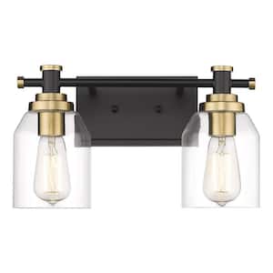 15 in. 2-Light Black Vanity Light with Clear Glass Shade