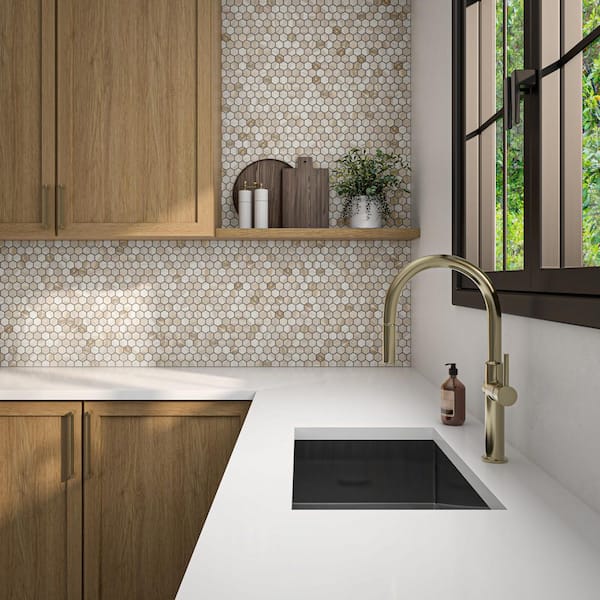 Stone Decor Accents Brisk Beige 10 in. x 12 in. Matte Ceramic Hexagon Mosaic Tile (9.72 sq. ft. /Case)