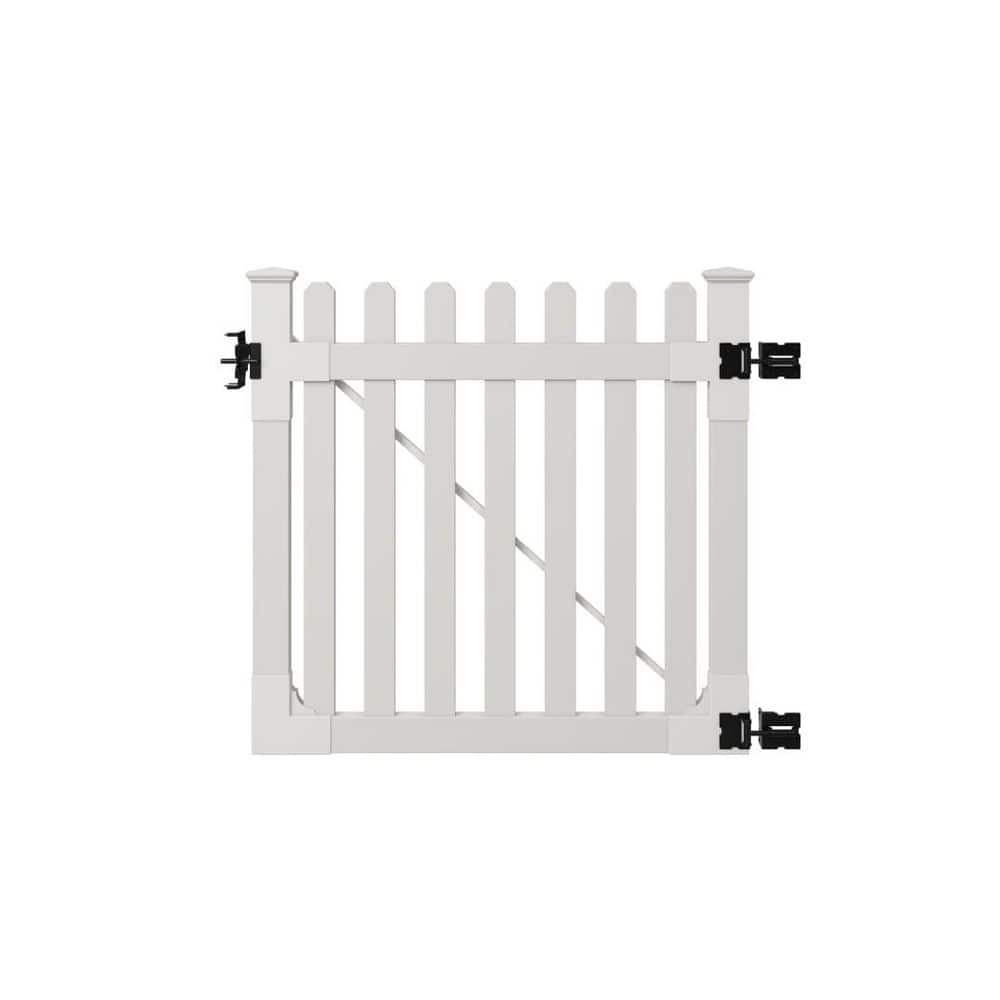Traditional 4-ft White Vinyl Picket Fence Gate with Black Hardware