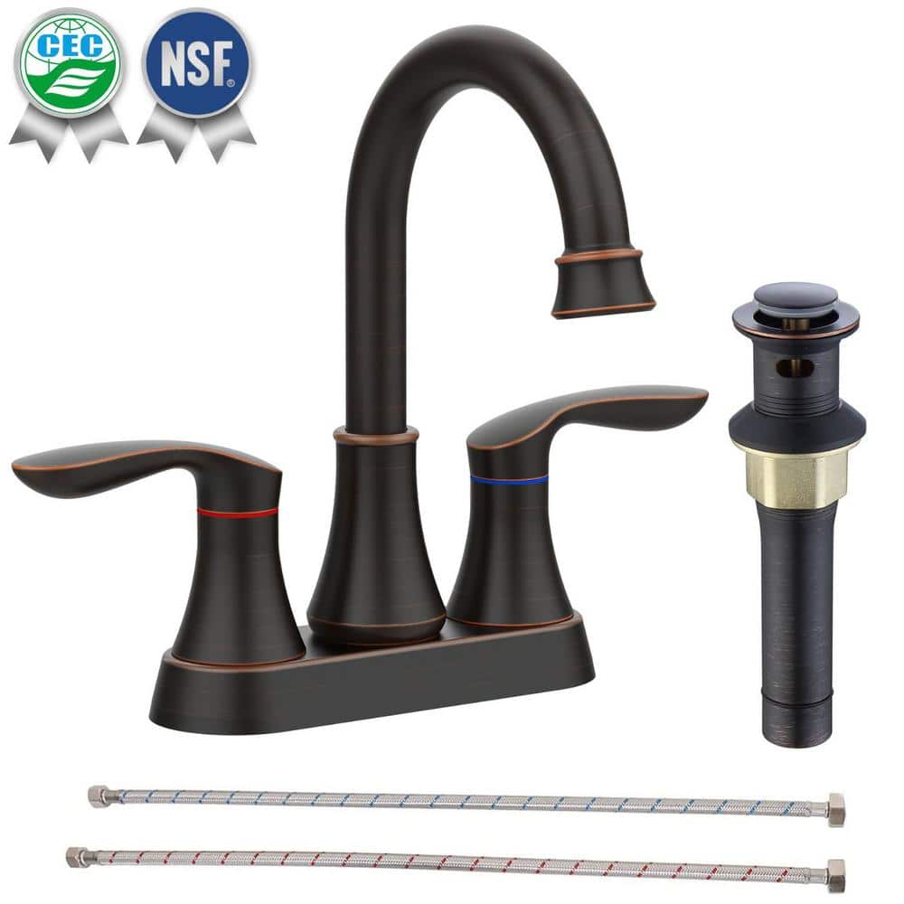 waterpar 4 in. Centerset Double-Handle High Arc Bathroom Faucet with Drain Kit Included and Pop ...