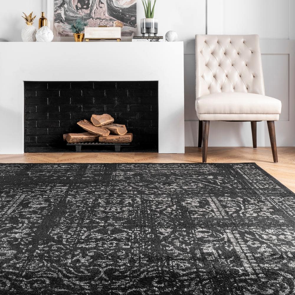 Arlena Black Synthetic Reversible Traditional Area Rug 7x9