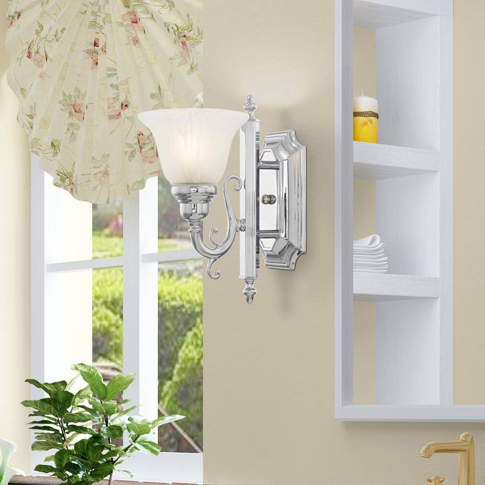 French Regency Polished Chrome 1-Light Bath Vanity with White Alabaster Glass