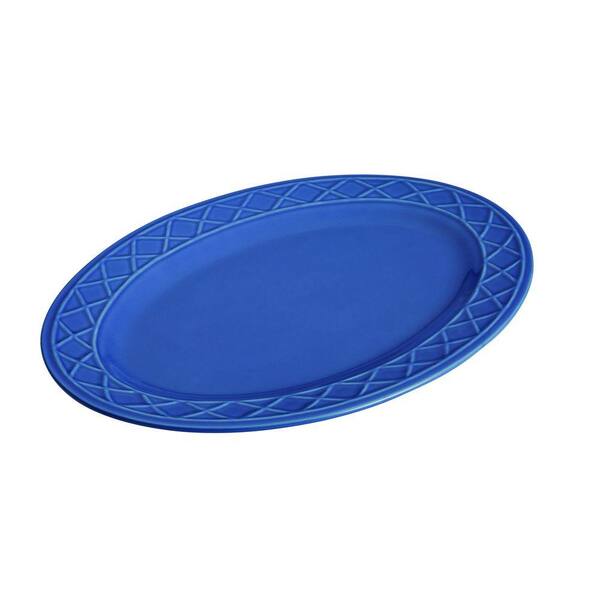 Paula Deen Dinnerware Savannah Trellis 10 in. x 14 in. Stoneware Oval Serving Platter in Cornflower Blue