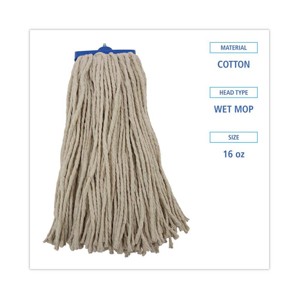 16oz White Cotton Cut-End Lie-Flat Wet Mop Head