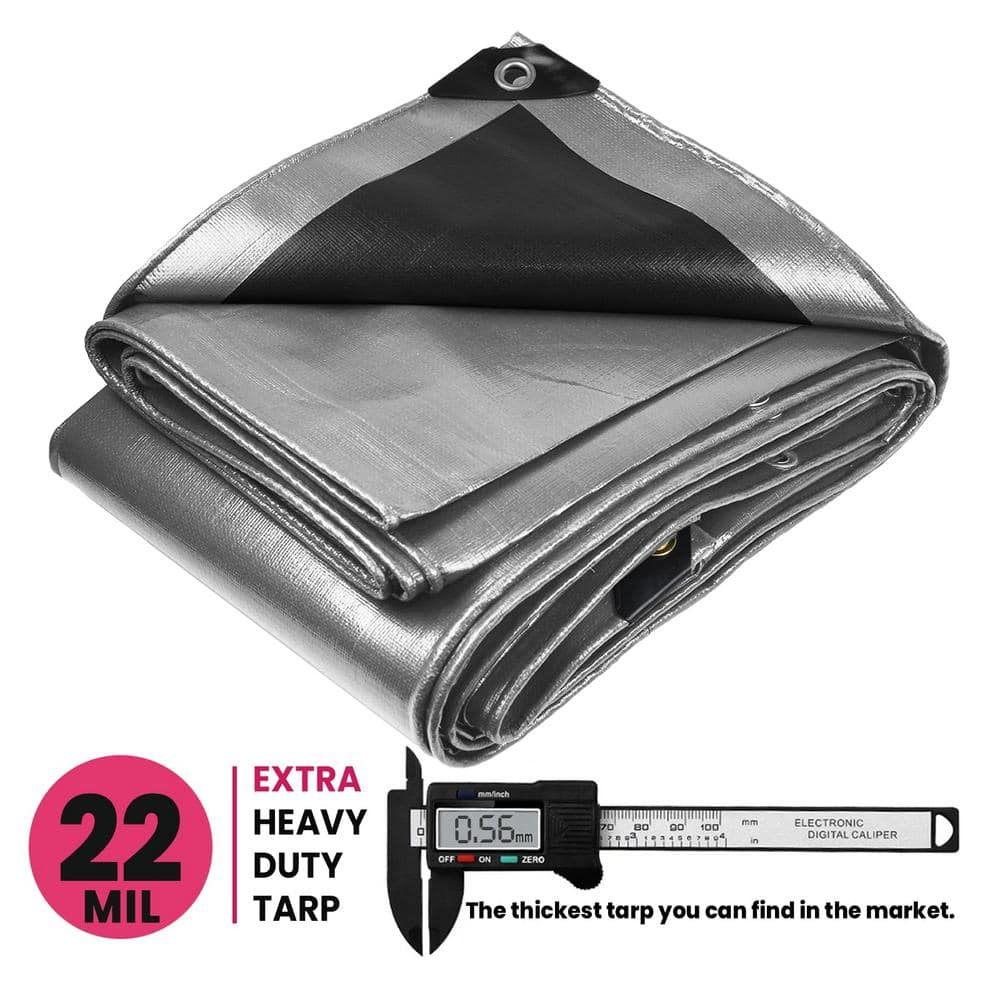 Silver/Black 12' x 20' Heavy Duty Waterproof Poly Tarp