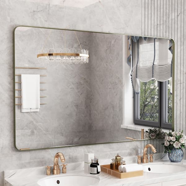 60 in. W x 36 in. H Premium Aluminum Framed Rectangular Bathroom Vanity Wall Mirror in Bronze