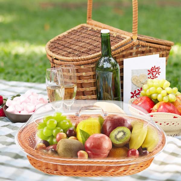 Wudkey 2-Pack Oval Woven Baskets with Acrylic Lids, Tongs and Lace