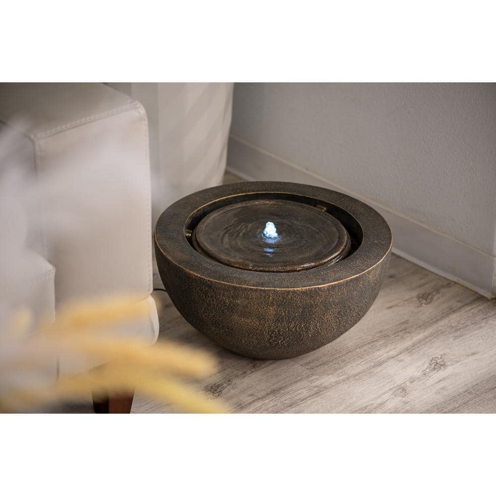 19.8" Bronze Polyresin Round Sphere Water Fountain with LED Light