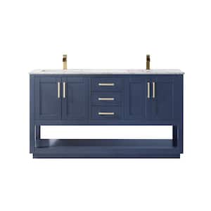 Remi 60 in. Bath Vanity in Royal Blue with Carrara Marble Vanity Top in White with White Basins