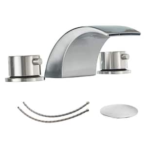8 in. Widespread Double Handle Bathroom Faucet with Pop-Up Drain and Supply Lines in Brushed Nickel Waterfall Faucets