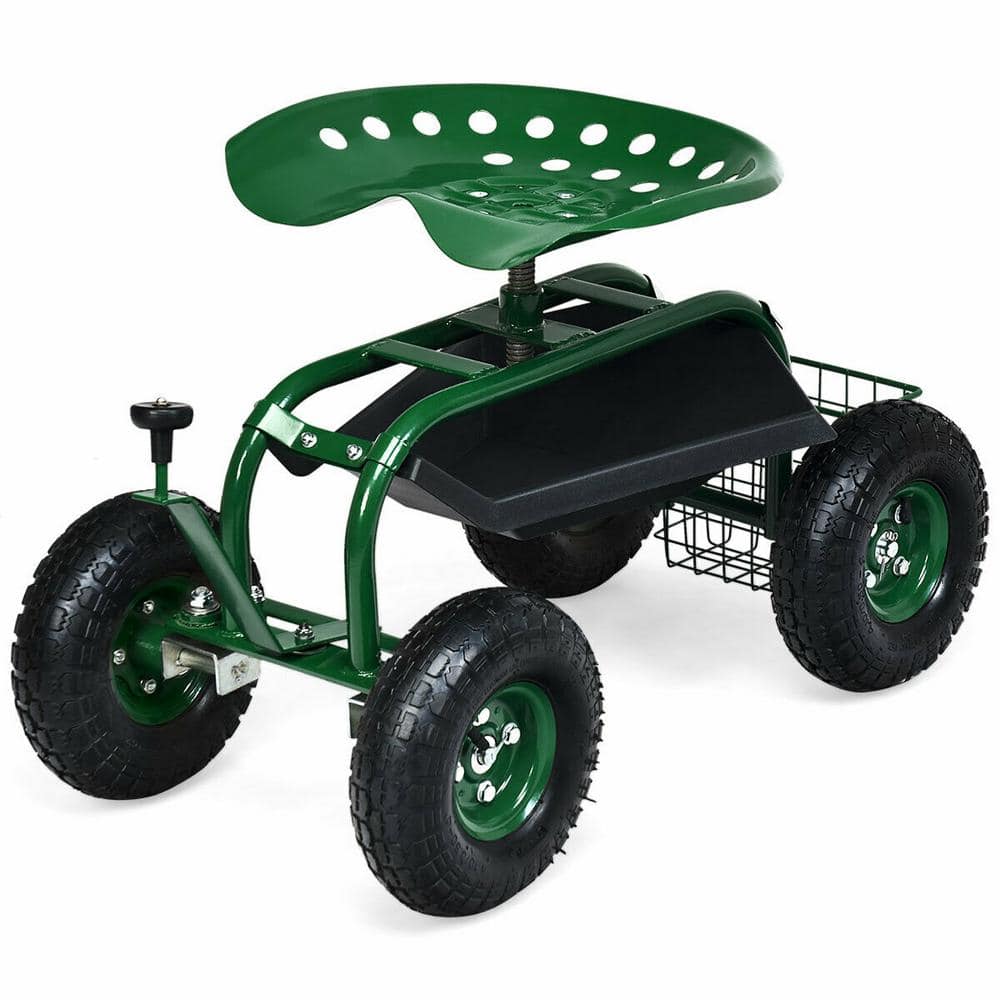 34 in. Green and Black Metal Workseat Rolling Garden Cart with Tool Tray price history on PriceWatchPro
