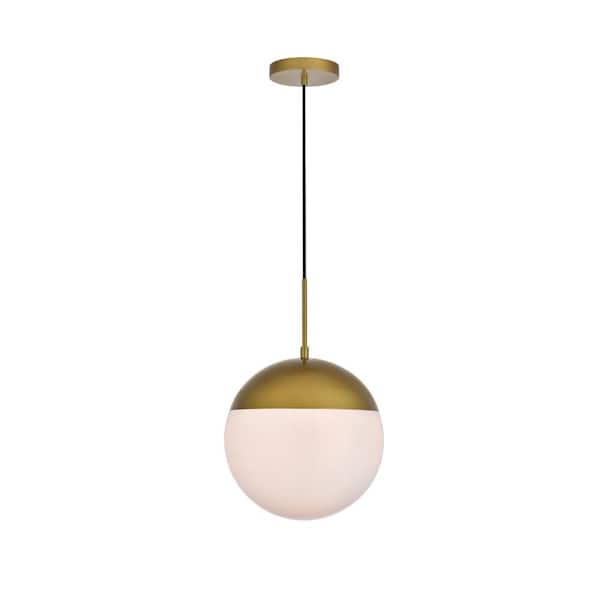 Unbranded Timeless Home 12 in. 1-Light Brass and Frosted White Pendant Light, Bulbs Not Included