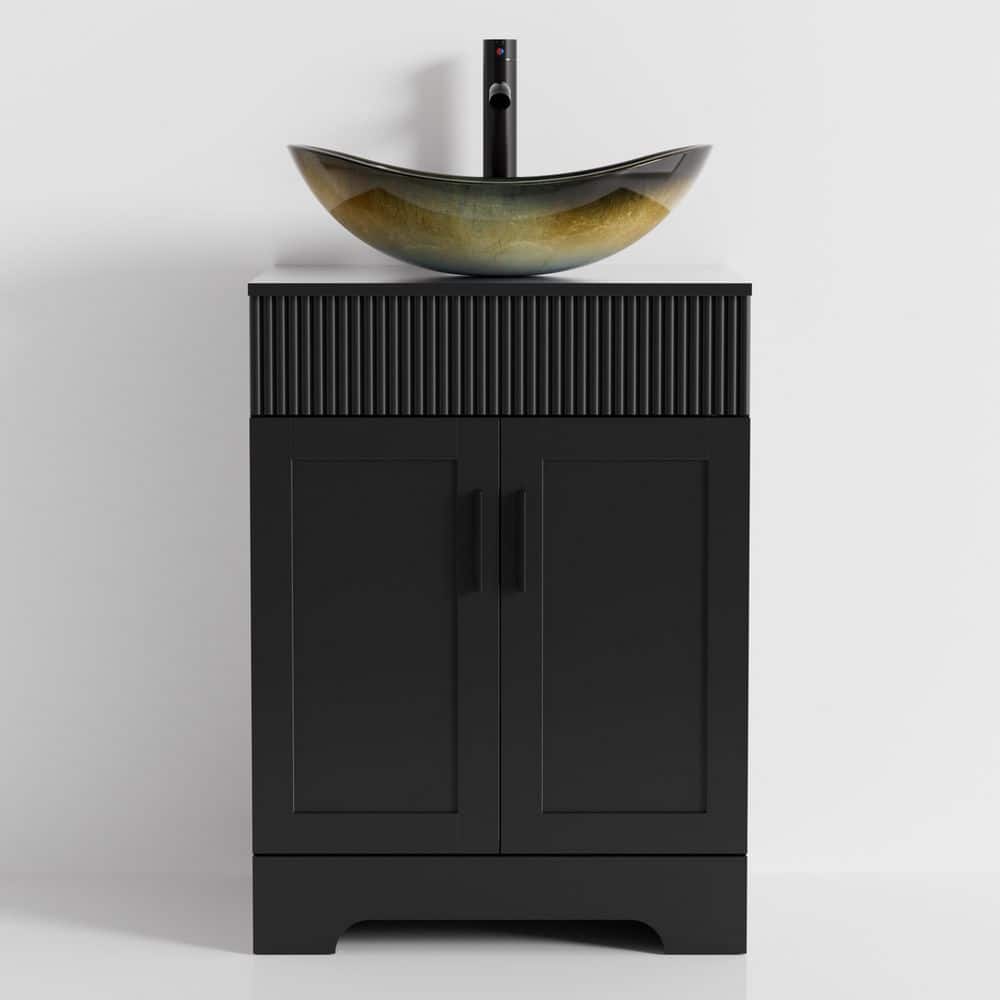 24 in. W x 20 in. D x 32 in. H Single Sink Black Bath Vanity with Champagne Oval Glass Vessel Sink Top price history on PriceWatchPro