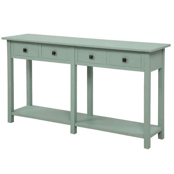 Harper Bright Designs 59 In Rustic Green Standard Rectangle Wood Console Table With 4 Drawers Wf192018aac The Home Depot Harper Bright Designs 59 In Rustic, Distressed Off White Console Table