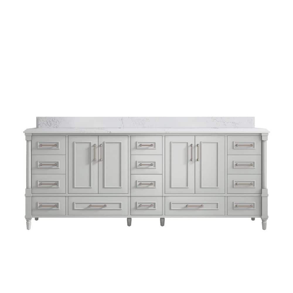 Hudson 84 in. W x 22 in. D x 36 in. H Double Sink Bath Vanity in Coventry Gray with Cove Edge Empira Quartz Top price history on PriceWatchPro